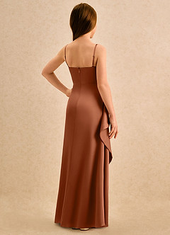 Azazie Cannoli Girls Formal Flower Girl Dresses Copper A-Line Pleated Stretch Satin Dress image2