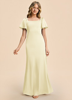 Azazie Chace Junior Lemon Sorbet Sheath Stretch Satin Dress image5