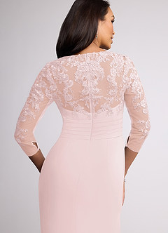 Azazie Joan Abiti per la Madre della Sposa Abito Tubino in Chiffon con Scollo a V in Pizzo Rosa Rossore image5