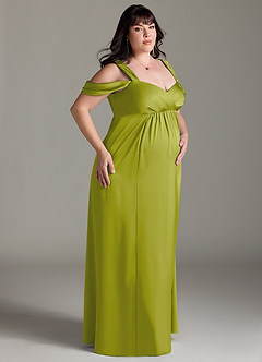 Azazie Rhea Robes de demoiselle d'honneur de maternité Robe Trapèze Épaule nue plissée Longueur ras du sol Satin extensible image11