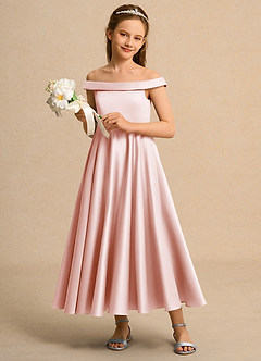 Azazie Teeny Girls Formal Vente Finale Robe Trapèze en Mat Satiné Plissée Rose Pâle image4