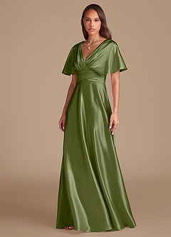 Azazie Pamela Brautjungfernkleider A-Linie Plissee Metallischer Satin Kleid Olivgrün image6
