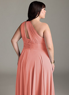 Azazie Charlize Bridesmaid Dresses Coral A-Line One Shoulder Chiffon Dress image13