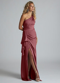 Azazie Maive Bridesmaid Dresses Desert Rose Sheath Ruched Stretch Satin Dress image2