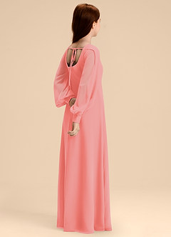 Azazie Bondi Junior Coral A-Line Blouson Chiffon Dress image6