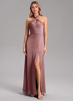 Azazie Tracie Bridesmaid Dresses Vintage Mauve A-Line Side Slit Stretch Satin Dress image5