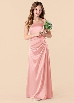 Azazie Renna Junior Powder Pink Mermaid Pleated Stretch Satin Dress image3