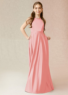 Azazie Arianthe Junior Coral A-Line with Pockets Matte Satin Dress image4