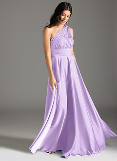 Azazie Charlize Bridesmaid Dresses Lilac A-Line One Shoulder Stretch Satin Dress image3