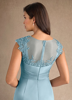 Azazie Santa Barbara Mother of the Bride Dresses Moody Blue Sheath Pleated Stretch Satin Dress image8