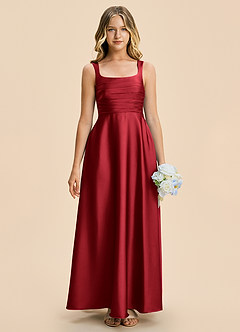 Azazie Azaria Junior A-Linie Plissee Stretch-Satin Kleid Scharlachrot image3