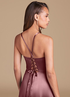 Azazie Maksim Bridesmaid Dresses Vintage Mauve A-Line Metallic Satin Dress image2