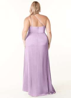 Azazie Maron Bridesmaid Dresses Frosted Lilac A-Line One Shoulder Stretch Satin Dress image8