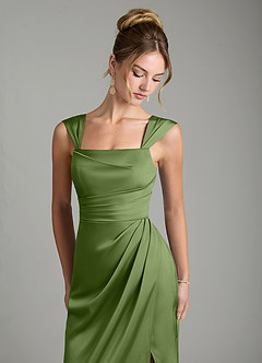 Azazie Filippa Robes de demoiselle d'honneur Robe Trapèze en Satin extensible Plissé Genévrier image3