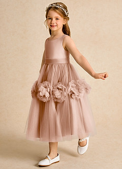Azazie Vola vestidos de niña de las flores Vestido de Champán Rosado de Tul de Princesa con Sin mangas image4