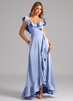 Azazie Lyra Bridesmaid Dresses Ice A-Line Off the Shoulder Stretch Satin Convertible Dress image2