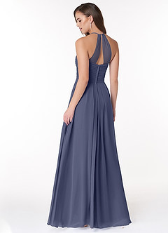Azazie Ginger Robes de demoiselle d'honneur Robe Trapèze en Mousseline de soie Dos nu plissé Bleu Orageux image4