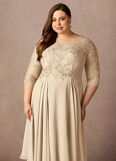 Azazie Marge Mother of the Bride Dresses Champagne A-Line Scoop Lace Chiffon Dress image6