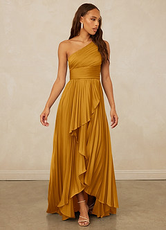 Christian Siriano Bridal for Azazie 1008 Bridesmaid Dresses Butterscotch A-Line One Shoulder Stretch Satin Dress image3