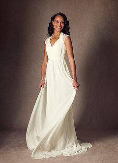 Azazie Cersei Wedding Dresses Cream A-Line Pleated Chiffon Dress image4