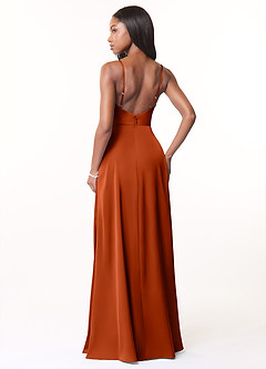 Azazie Brielle Bridesmaid Dresses Paprika A-Line Cowl Spaghetti Straps Stretch Satin Dress image2