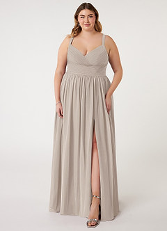 Azazie Chanel Brautjungfernkleider A-Linie Plissee Chiffon Kleid Frost image8