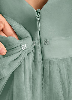 Azazie Winnie Robe Demoiselle D'honneur Fillette Robe Robe de bal en Tulle Nœud Sauge D'argent image8