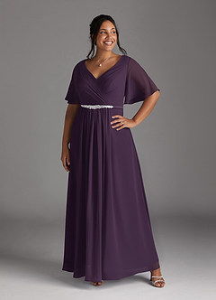 Azazie Tricia Mother of the Bride Dresses Plum A-Line V-Neck Pleated Chiffon Dress image10