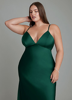 Azazie Stefania Bridesmaid Dresses Emerald A-Line Stretch Satin Dress image13