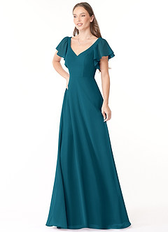 Azazie Syenna Brautjungfernkleider A-Linie Gestreift Chiffon Kleid Tintenblau image4