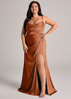 Azazie Johana Bridesmaid Dresses Copper Mermaid Off the Shoulder Stretch Satin Convertible Dress image12