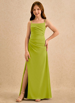 Azazie Cannoli Girls Formal Blumenmädchenkleider A-Linie Plissee Chiffon Kleid Zitronengras image5