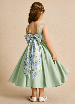 Azazie Doodlebug Flower Girl Dresses Dusty Sage A-Line Bow Matte Satin Dress image3