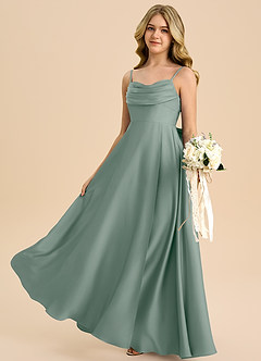 Azazie Bear Junior Abito A-Line in Raso Elasticizzato Scollo a Cuore Salvia Argentata image5