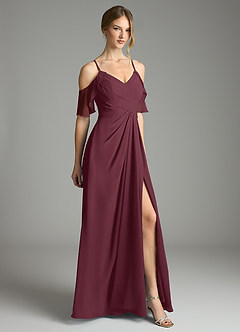 Azazie Dakota Bridesmaid Dresses Cabernet A-Line V-Neck Pleated Chiffon Dress image5