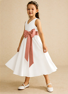 Azazie Darling Flower Girl Dresses Ivory Mai Tai A-Line Bow Cotton Dress image3