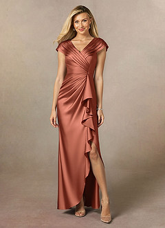 Azazie Anderson Clay A-Line Pleated Stretch Satin Dress Ready to