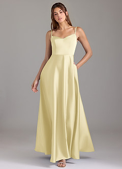Azazie Marley Brautjungfernkleider Wandelbar A-Linie Schulterfrei Stretch-Satin Kleid Zitronensorbet image1