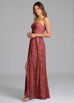 Azazie Wren Bridesmaid Dresses Terracotta A-Line Strapless Floral Burnout Dress image5