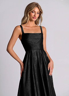 Azazie Shaude 신부 들러리 드레스 A라인 주름진 자카드 바닥 길이 드레스 image2