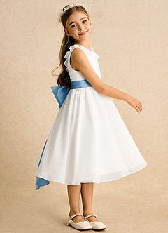 Azazie Dani Flower Girl Dresses Ivory Steel Blue A-Line Bow Chiffon Dress image4