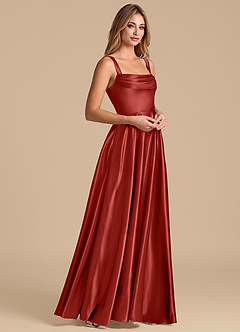 Azazie Shaude Bridesmaid Dresses Rust A-Line Pleated Metallic Satin Dress image4