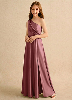 Azazie Puddles Girls Formal Blumenmädchenkleider A-Linie One-Shoulder Stretch-Satin Kleid Amethyst image4