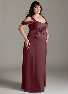 Azazie Rhea vestidos de dama de honor de maternidad Vestido de Corte En A Off The Shoulder Plisado Hasta el suelo Satén Elástico image10