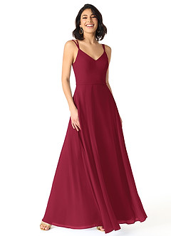 Azazie Janine Bridesmaid Dresses Burgundy A-Line V-Neck Chiffon Dress image1
