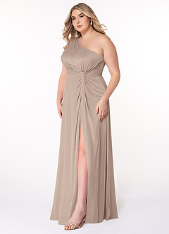 Azazie Brooke Brautjungfernkleider A-Linie One-Shoulder Gittergewebe Kleid Taupe image7