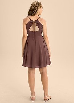 Azazie Avelina Junior Espresso A-Line Pleated Chiffon Dress image2