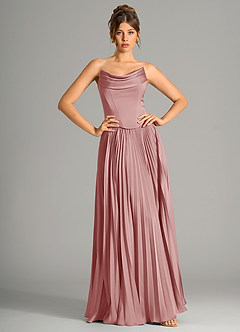 Azazie Saedra Bridesmaid Dresses Dusty Rose A-Line Corset Stretch Satin Dress image3