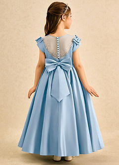 Azazie Toffee Abiti da Ragazza di Fiori Abito Stile Principessa in Raso Opaco Fiocco Azzurro Polvere image1
