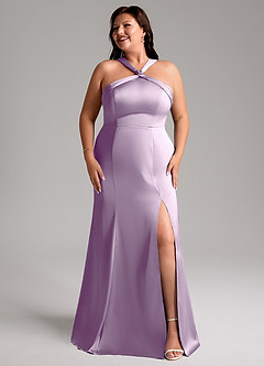 Azazie Rue Bridesmaid Dresses Frosted Lilac A-Line Pleated Stretch Satin Dress image10